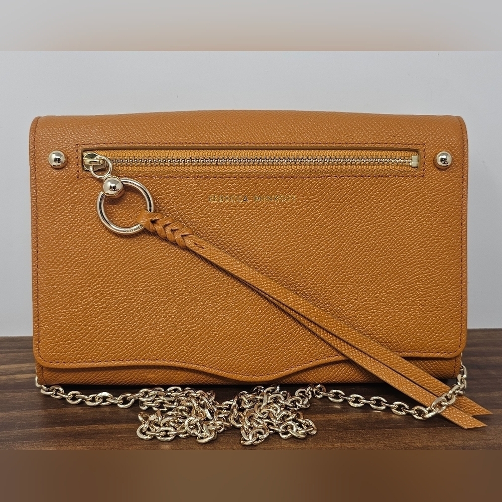 Rebecca Minkoff Gabby Wallet Chain Crossbody Bag Leather Purse Tan Glow *READ*